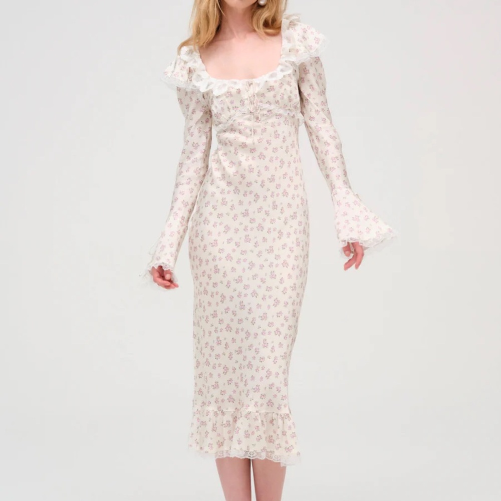 $289 NWT Cream and Pink For Love And Lemons Pastel Fields Midi Dress Sz Medium